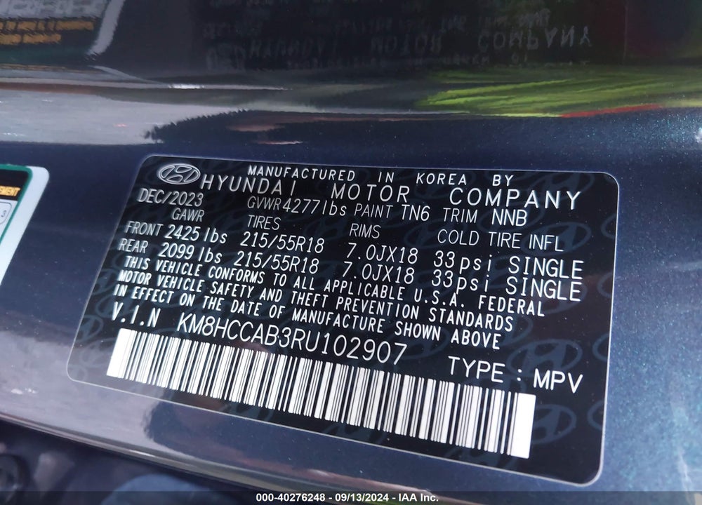2024 HYUNDAI KONA SEL VIN: KM8HCCAB3RU102907