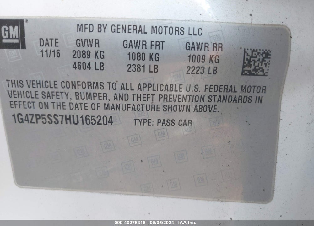 2017 BUICK LACROSSE ESSENCE VIN: 1G4ZP5SS7HU165204
