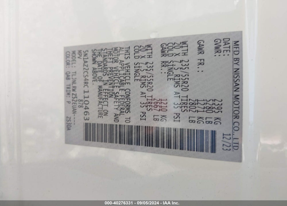 2024 NISSAN MURANO SL INTELLIGENT AWD VIN: 5N1AZ2CS4RC110463