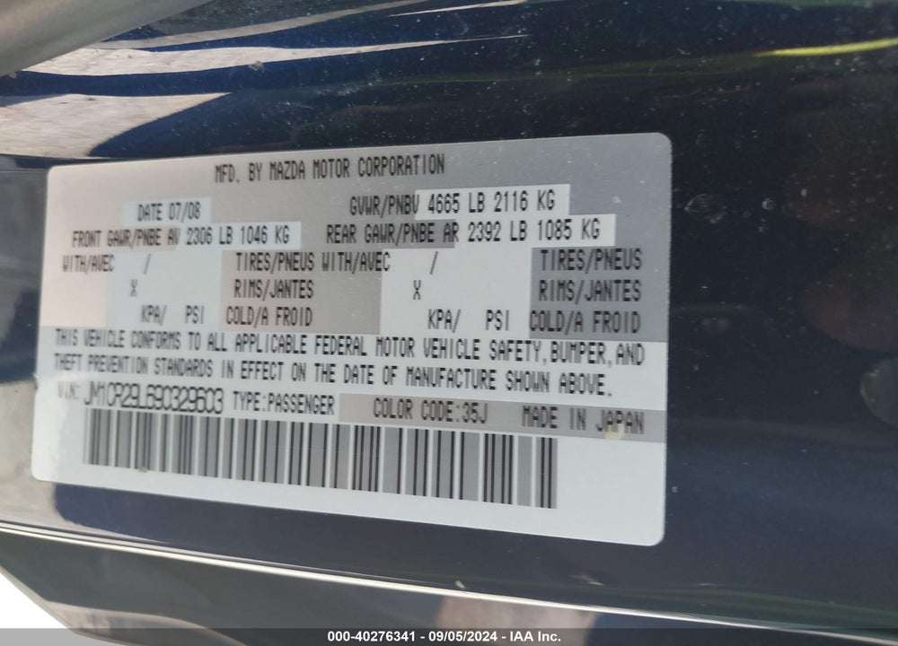2009 MAZDA 5 SPORT VIN: JM1CR29L690329603