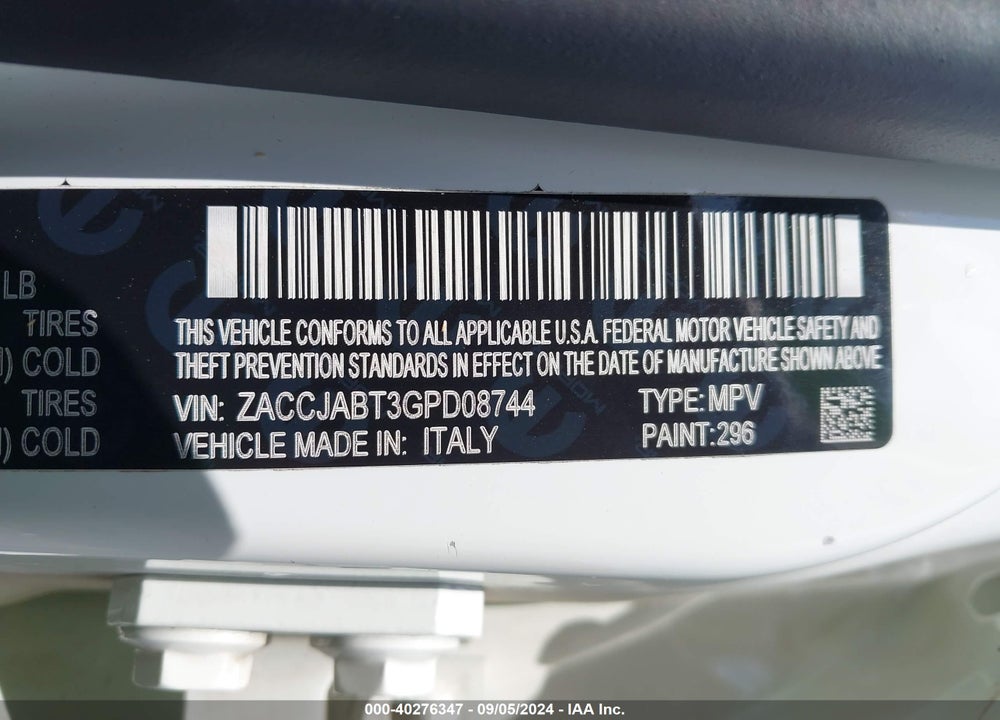2016 JEEP RENEGADE LATITUDE VIN: ZACCJABT3GPD08744