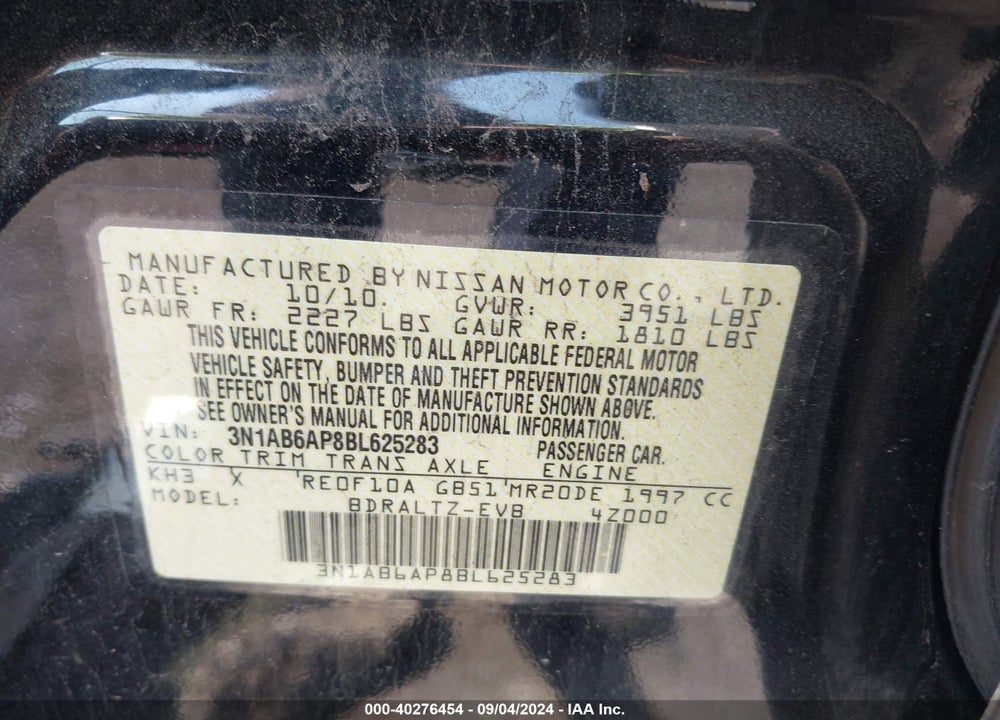 2011 NISSAN SENTRA 2.0SR VIN: 3N1AB6AP8BL625283