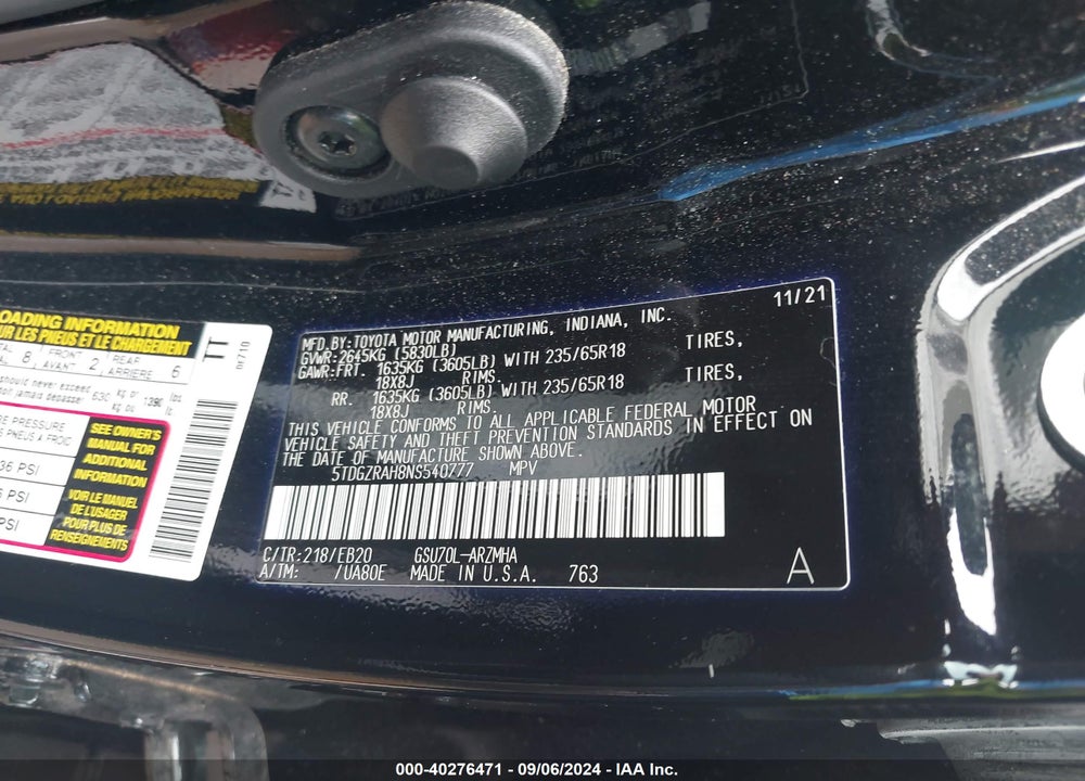 2022 TOYOTA HIGHLANDER XLE VIN: 5TDGZRAH8NS540777
