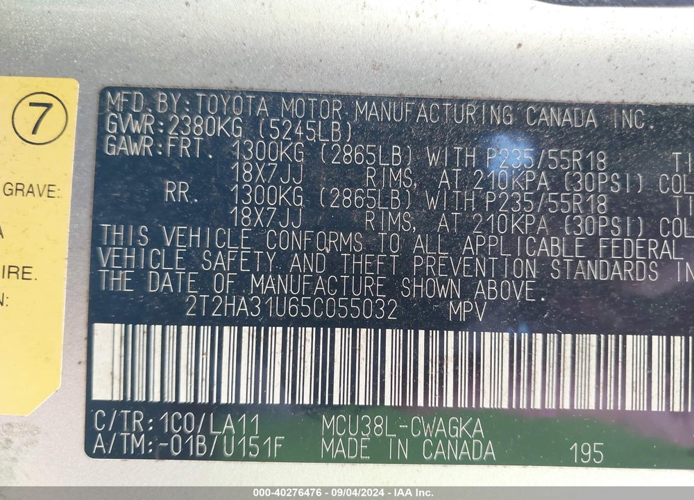 2005 LEXUS RX 330 VIN: 2T2HA31U65C055032