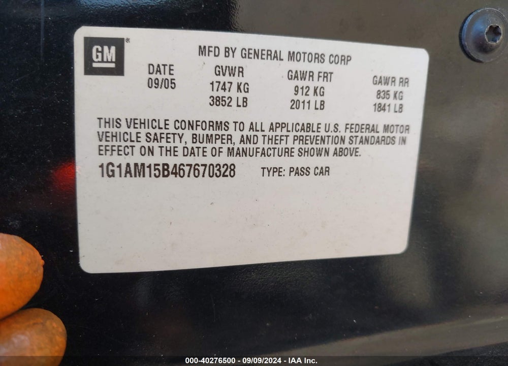 2006 CHEVROLET COBALT SS VIN: 1G1AM15B467670328
