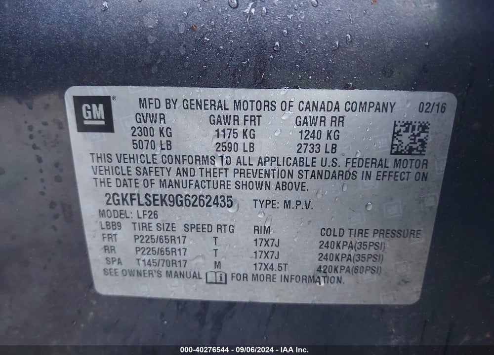 2016 GMC TERRAIN SLE-1 VIN: 2GKFLSEK9G6262435