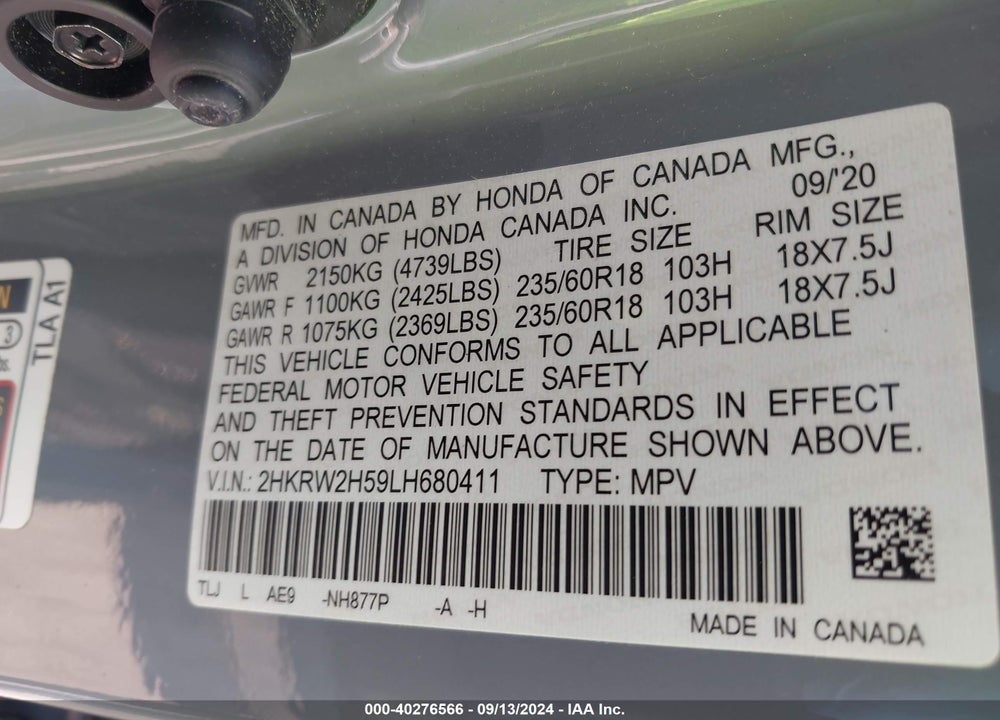 2020 HONDA CR-V AWD EX VIN: 2HKRW2H59LH680411