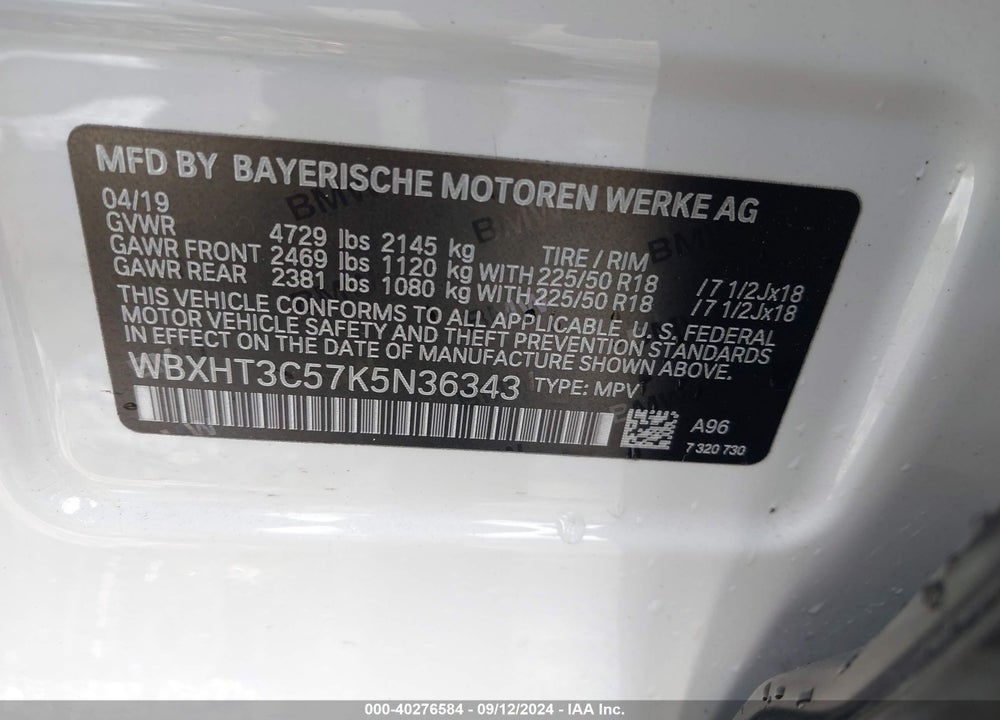2019 BMW X1 XDRIVE28I VIN: WBXHT3C57K5N36343