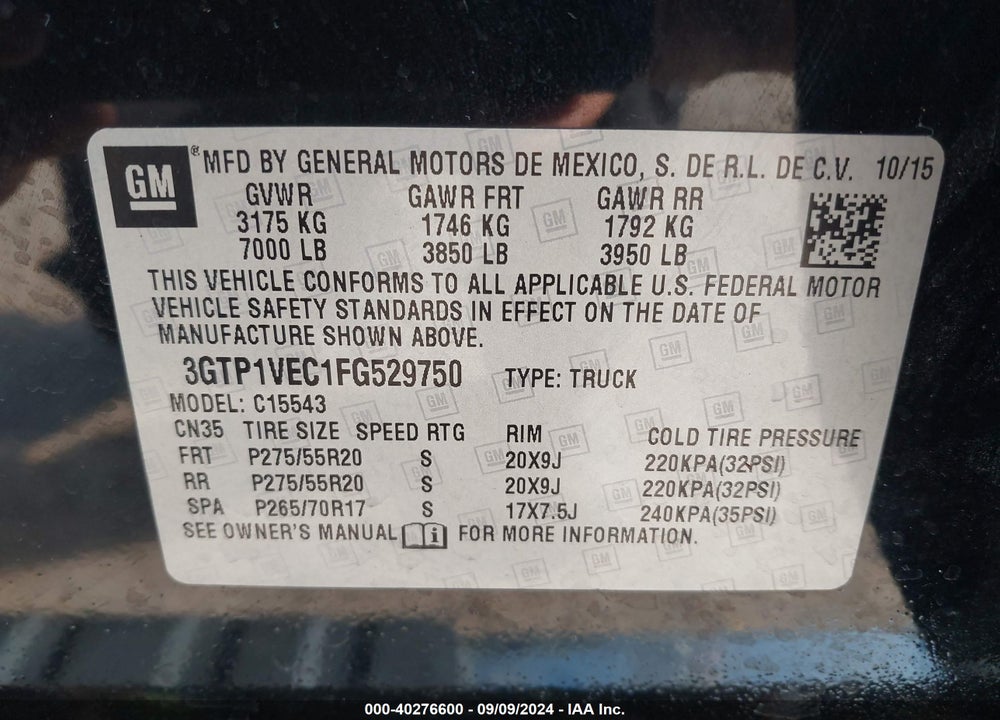 2015 GMC SIERRA 1500 SLT VIN: 3GTP1VEC1FG529750