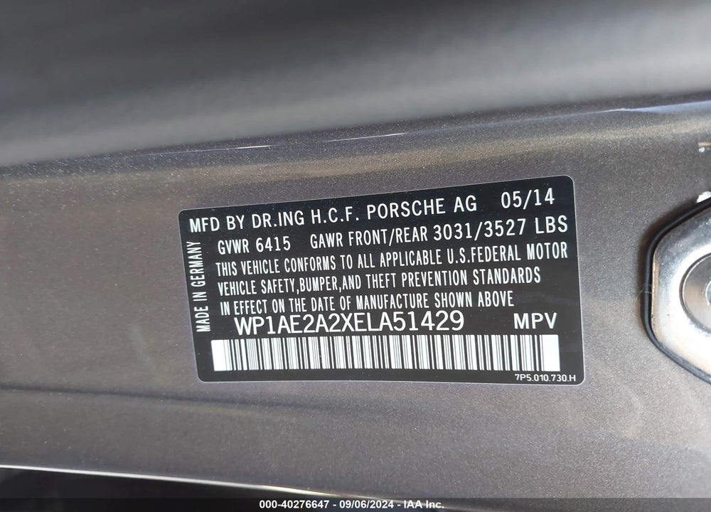 2014 PORSCHE CAYENNE HYBRID S VIN: WP1AE2A2XELA51429