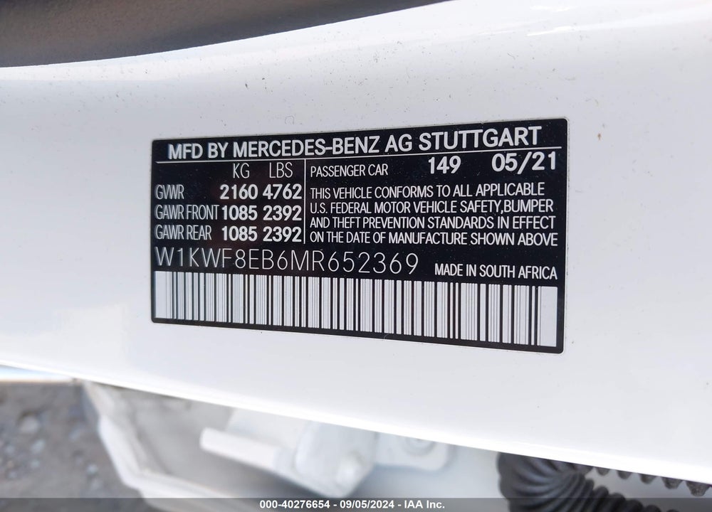 2021 MERCEDES-BENZ C 300 4MATIC VIN: W1KWF8EB6MR652369