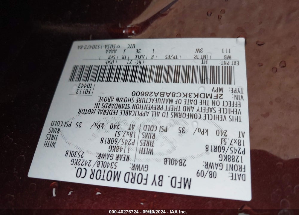 2010 FORD EDGE LIMITED VIN: 2FMDK3KC8ABA28600