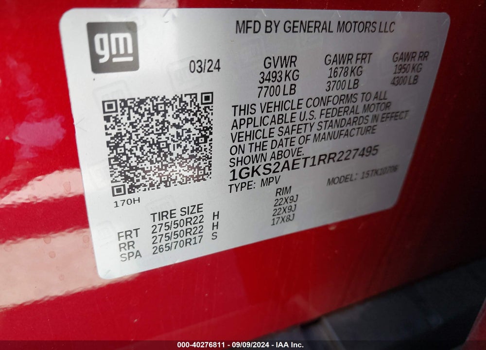 2024 GMC YUKON 4WD SLE VIN: 1GKS2AET1RR227495