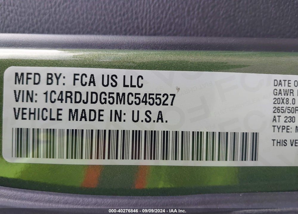2021 DODGE DURANGO GT PLUS AWD VIN: 1C4RDJDG5MC545527