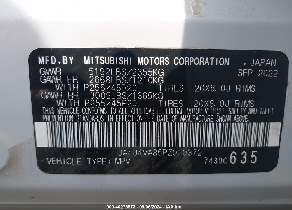 2023 MITSUBISHI OUTLANDER SEL 2.5 S-AWC/SEL 40TH ANNIVERSARY S-AWC/SEL BLACK EDITION S-AWC VIN: JA4J4VA85PZ010372