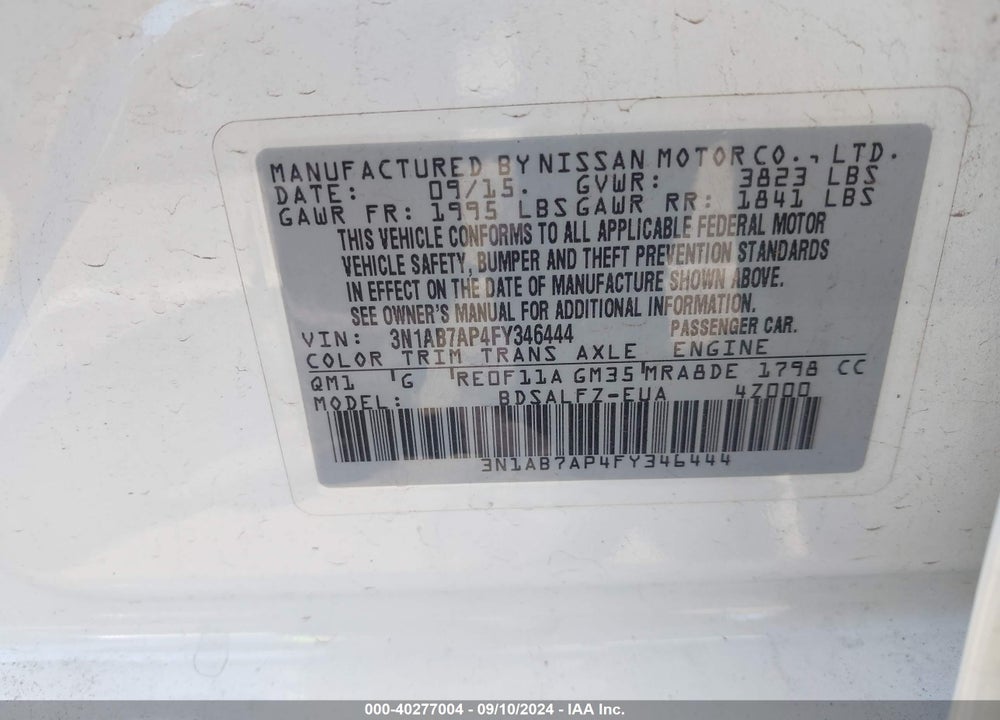 2015 NISSAN SENTRA FE+ S VIN: 3N1AB7AP4FY346444