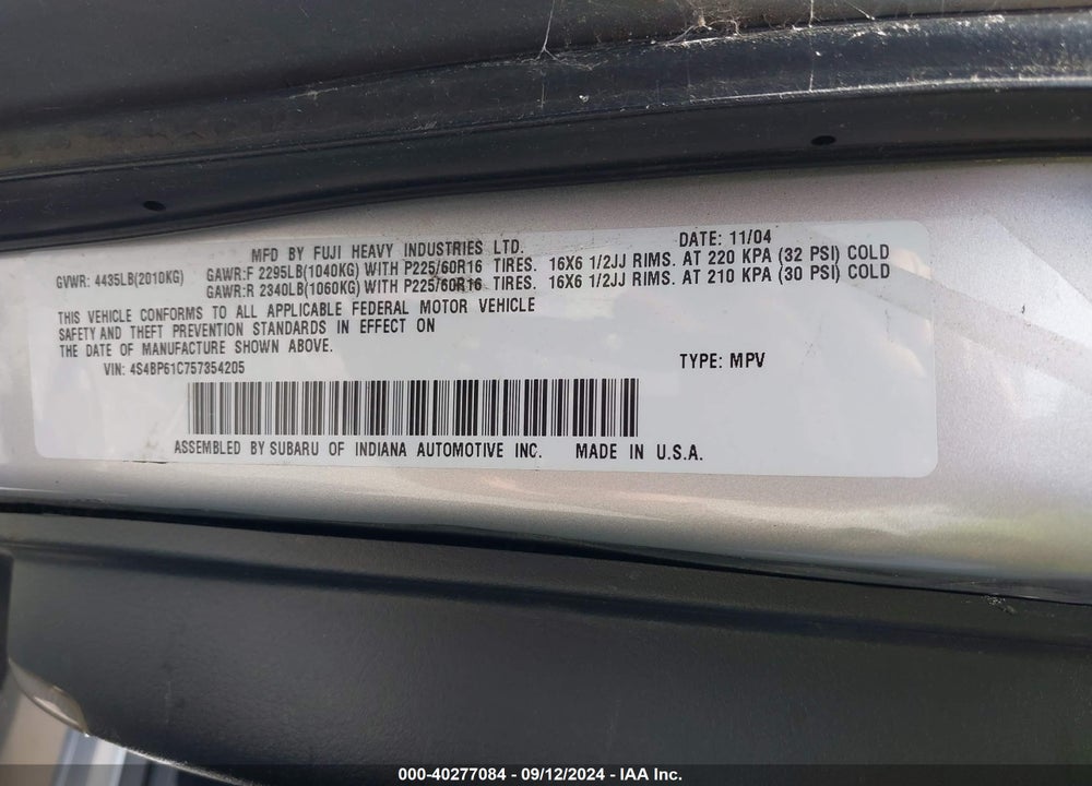 2005 SUBARU OUTBACK 2.5I VIN: 4S4BP61C757354205