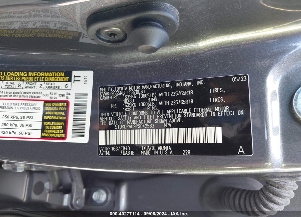 2023 TOYOTA HIGHLANDER VIN: 5TDKDRAH9PS042583