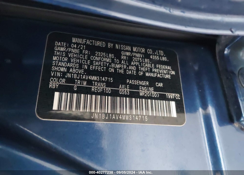 2021 NISSAN ROGUE SPORT S FWD XTRONIC CVT VIN: JN1BJ1AV4MW314715
