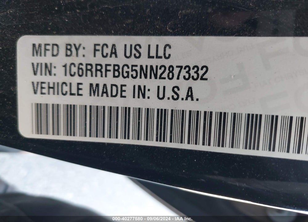 2022 RAM 1500 BIG HORN QUAD CAB 4X4 6'4 BOX VIN: 1C6RRFBG5NN287332