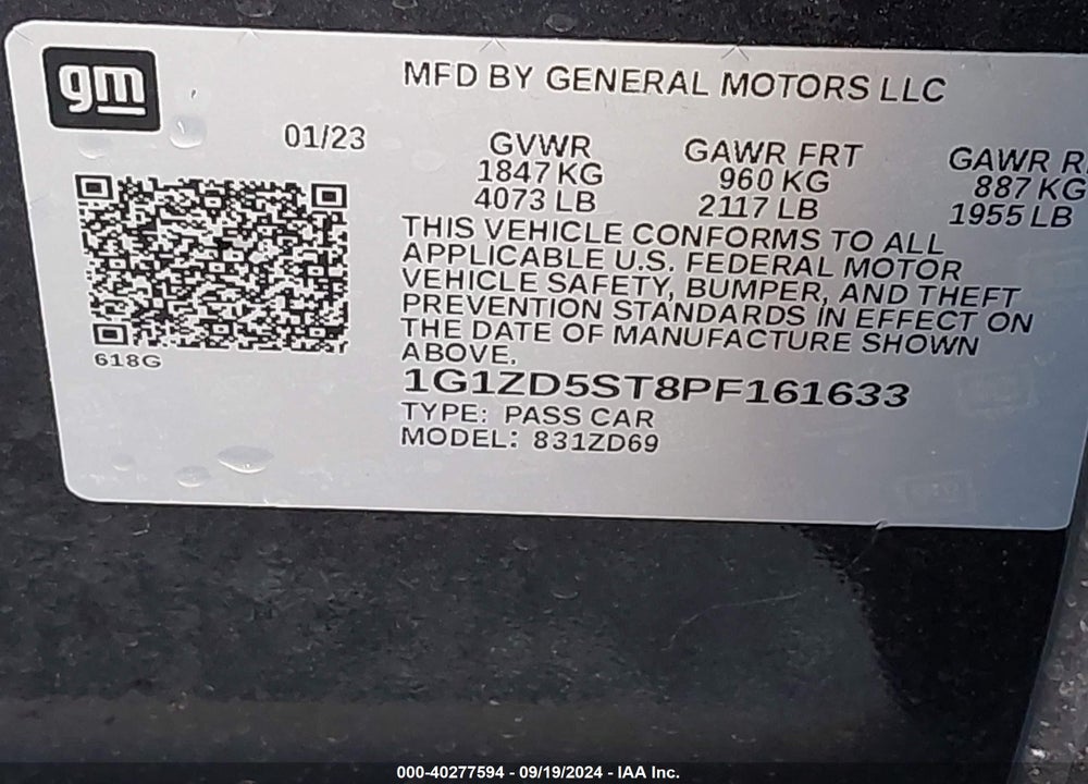 2023 CHEVROLET MALIBU FWD 1LT VIN: 1G1ZD5ST8PF161633