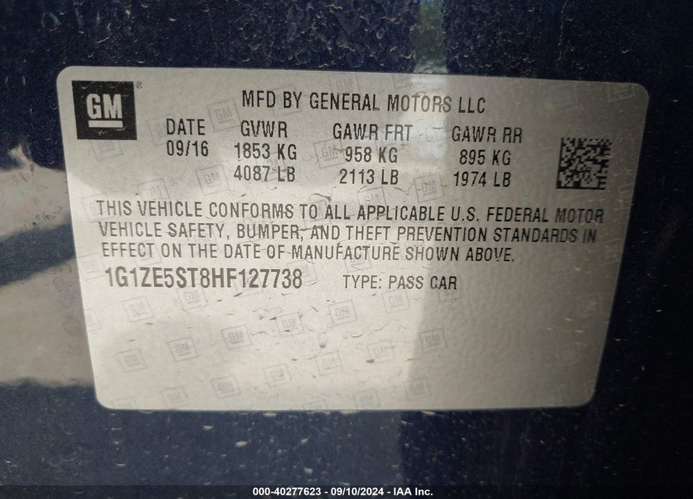 2017 CHEVROLET MALIBU 1LT VIN: 1G1ZE5ST8HF127738