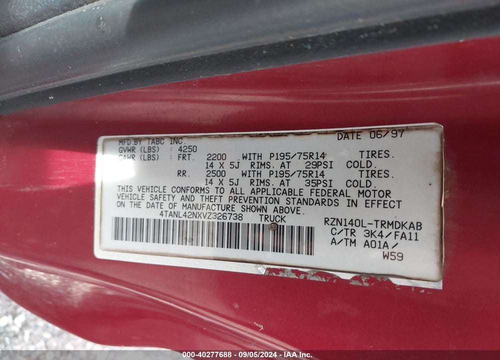 1997 TOYOTA TACOMA VIN: 4TANL42NXVZ326738