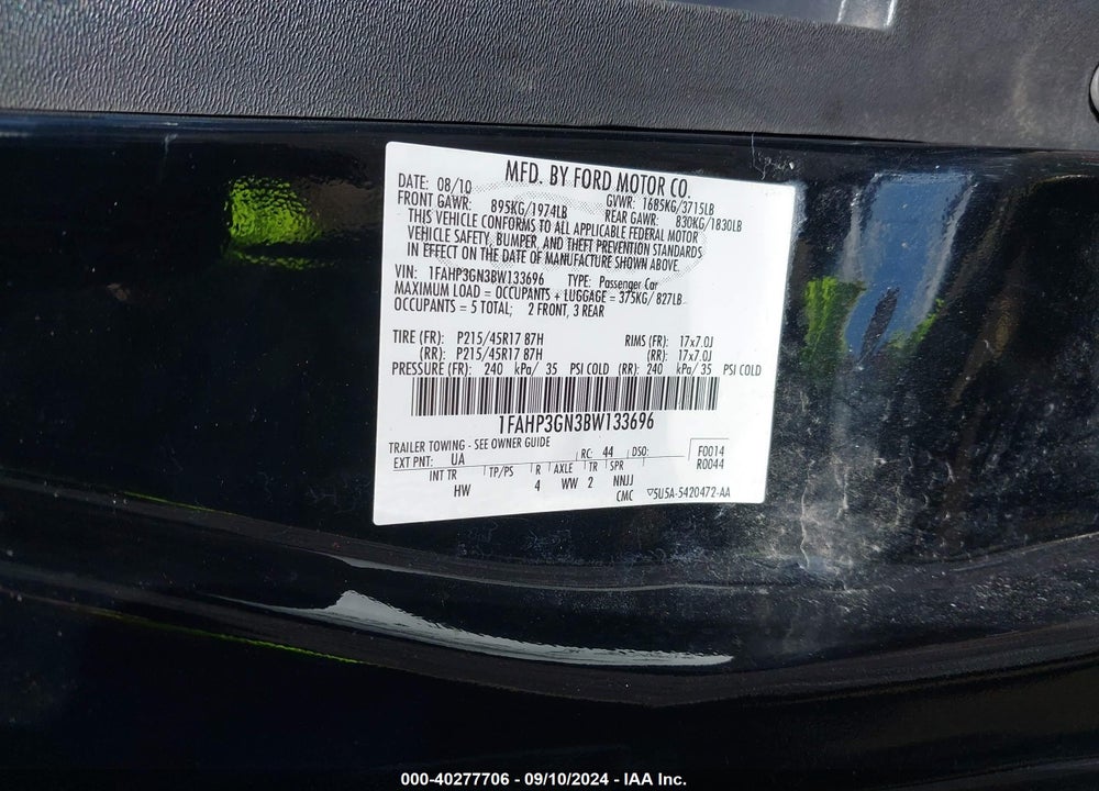2011 FORD FOCUS SES VIN: 1FAHP3GN3BW133696