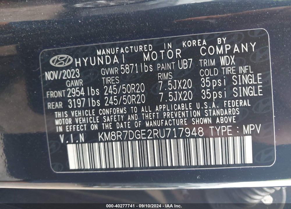 2024 HYUNDAI PALISADE VIN: KM8R7DGE2RU717948