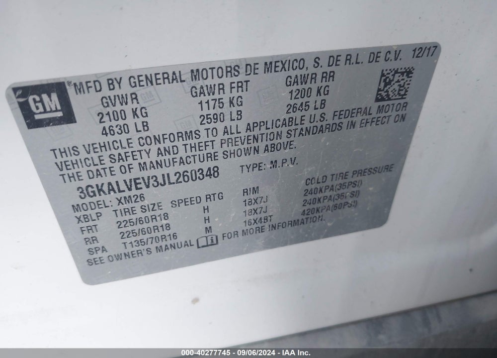 2018 GMC TERRAIN SLT VIN: 3GKALVEV3JL260348