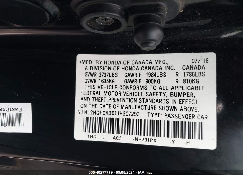 2018 HONDA CIVIC LX-P VIN: 2HGFC4B01JH307293