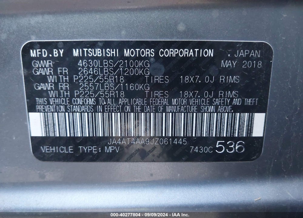 2018 MITSUBISHI ECLIPSE CROSS LE VIN: JA4AT4AA9JZ061445