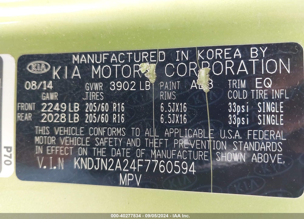 2015 KIA SOUL VIN: KNDJN2A24F7760594