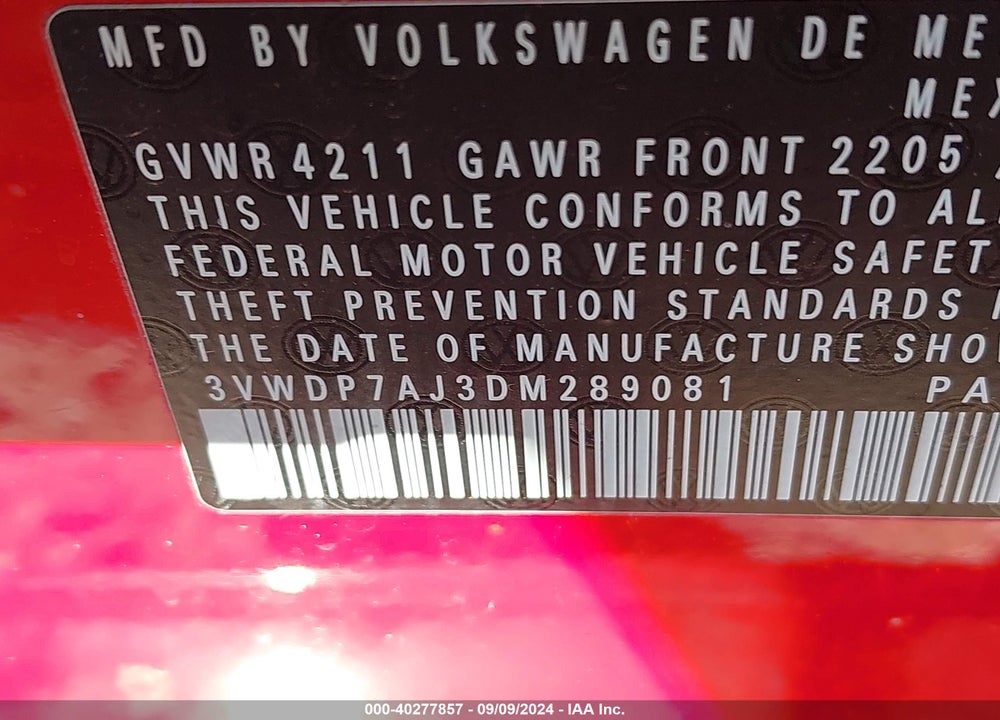 2013 VOLKSWAGEN JETTA 2.5L SE VIN: 3VWDP7AJ3DM289081