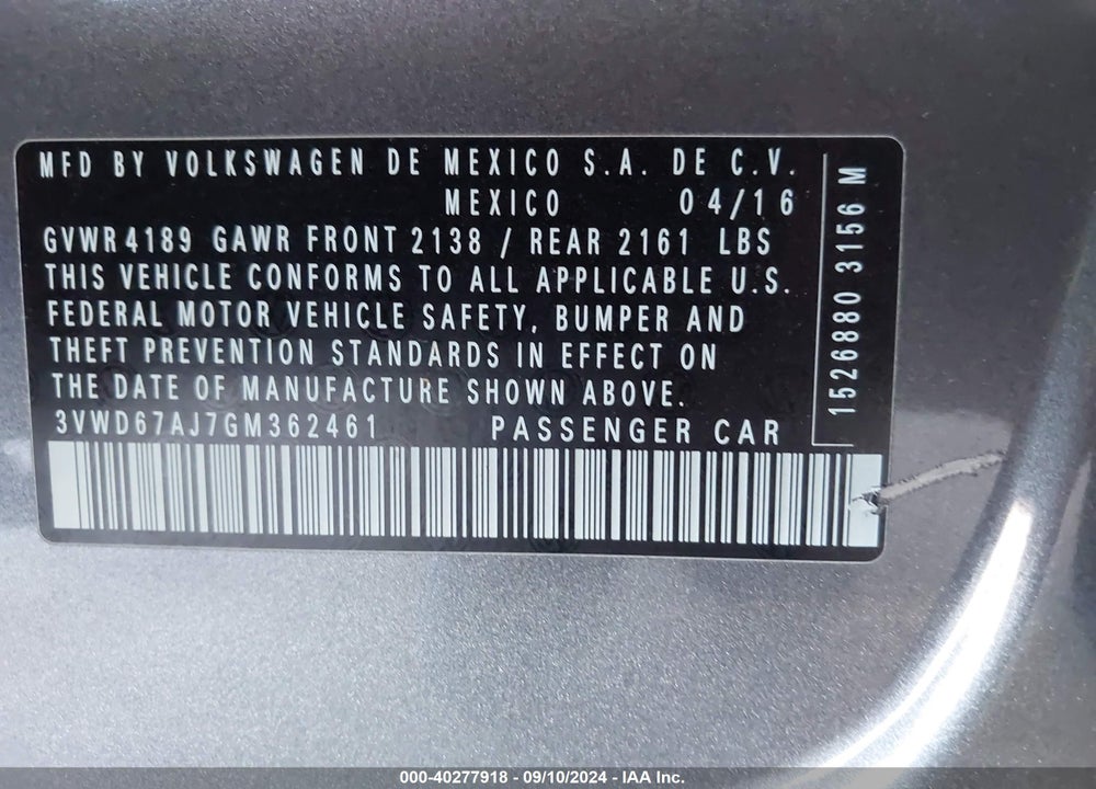 2016 VOLKSWAGEN JETTA 1.4T SE VIN: 3VWD67AJ7GM362461