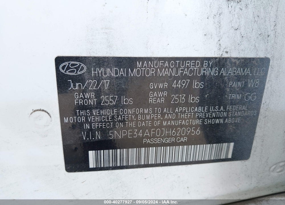 2018 HYUNDAI SONATA SEL VIN: 5NPE34AF0JH620956
