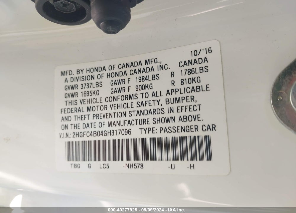 2016 HONDA CIVIC LX-P VIN: 2HGFC4B04GH317096