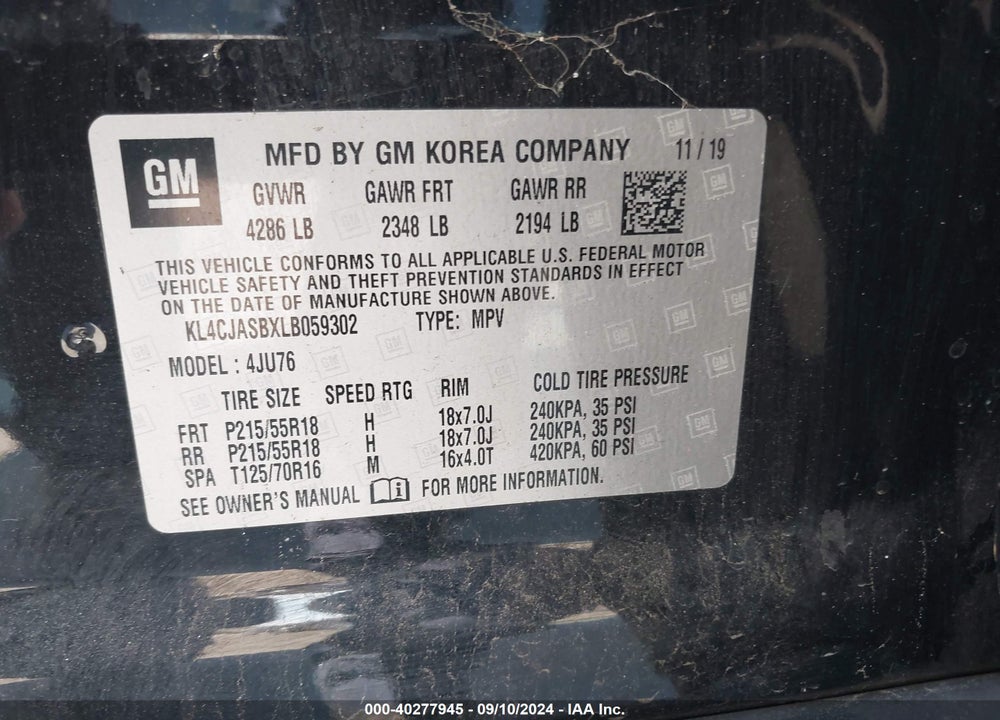 2020 BUICK ENCORE FWD PREFERRED VIN: KL4CJASBXLB059302