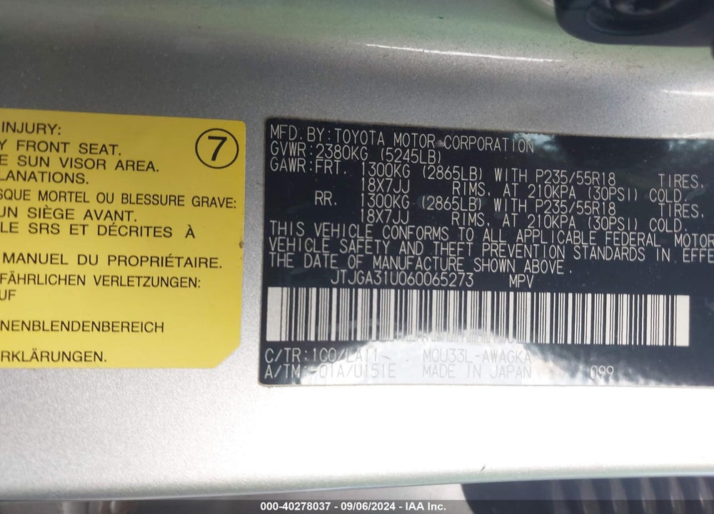 2006 LEXUS RX 330 VIN: JTJGA31U060065273
