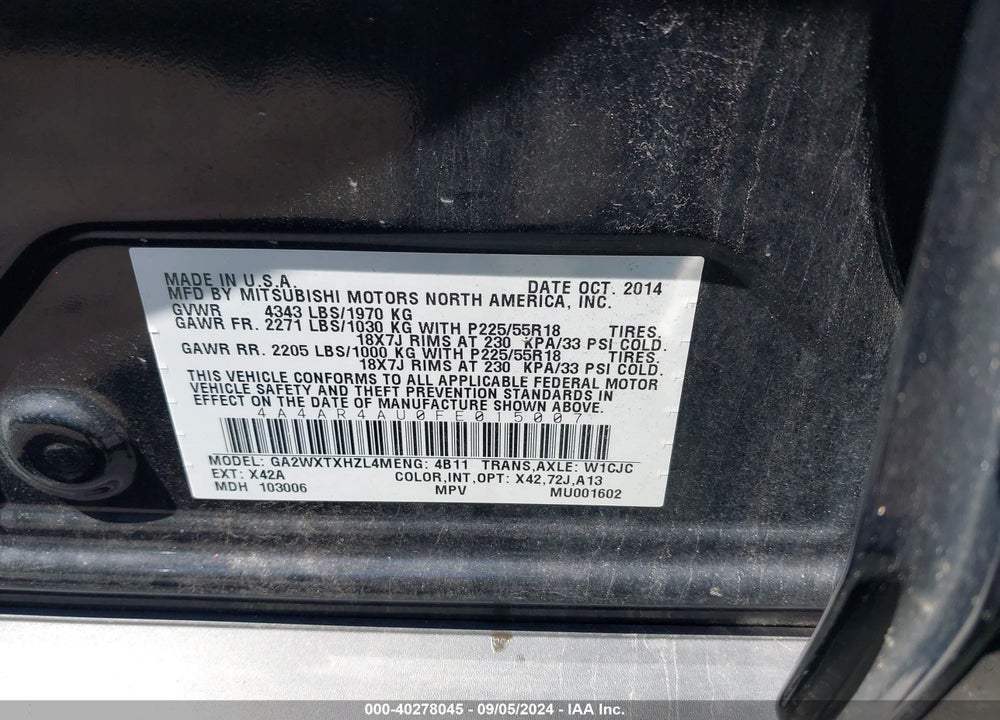 2015 MITSUBISHI OUTLANDER SPORT SE VIN: 4A4AR4AU0FE015007