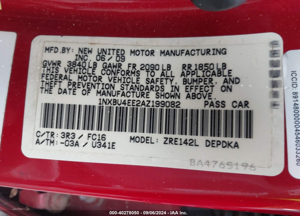 2010 TOYOTA COROLLA LE VIN: 1NXBU4EE2AZ199082
