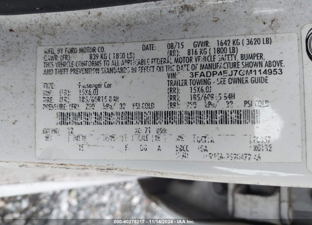 2016 FORD FIESTA SE VIN: 3FADP4EJ7GM114953