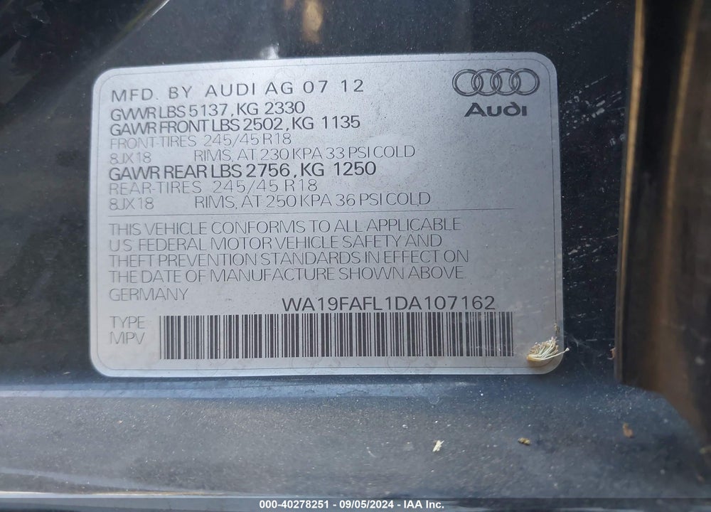 2013 AUDI ALLROAD 2.0T PREMIUM VIN: WA19FAFL1DA107162