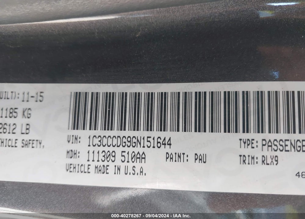 2016 CHRYSLER 200 VIN: 1C3CCCDG9GN151644