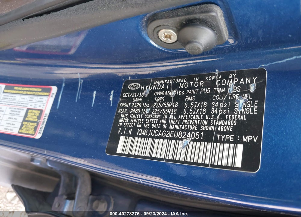 2014 HYUNDAI TUCSON LIMITED VIN: KM8JUCAG2EU824051