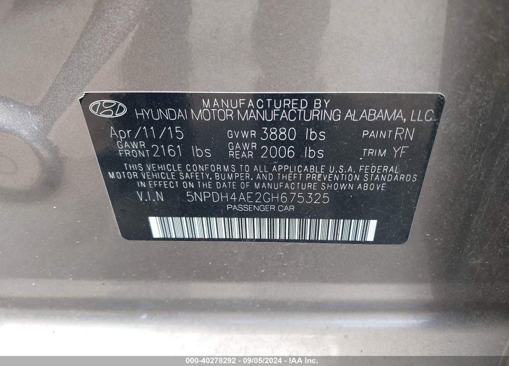 2016 HYUNDAI ELANTRA SE VIN: 5NPDH4AE2GH675325