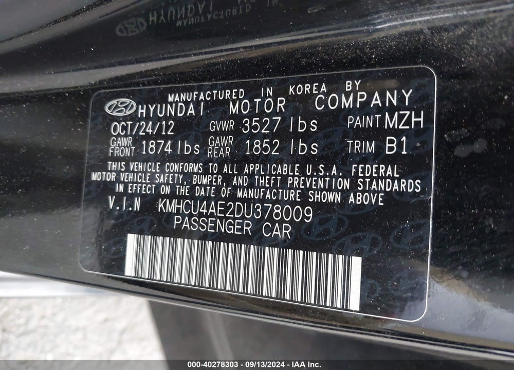 2013 HYUNDAI ACCENT GLS VIN: KMHCU4AE2DU378009