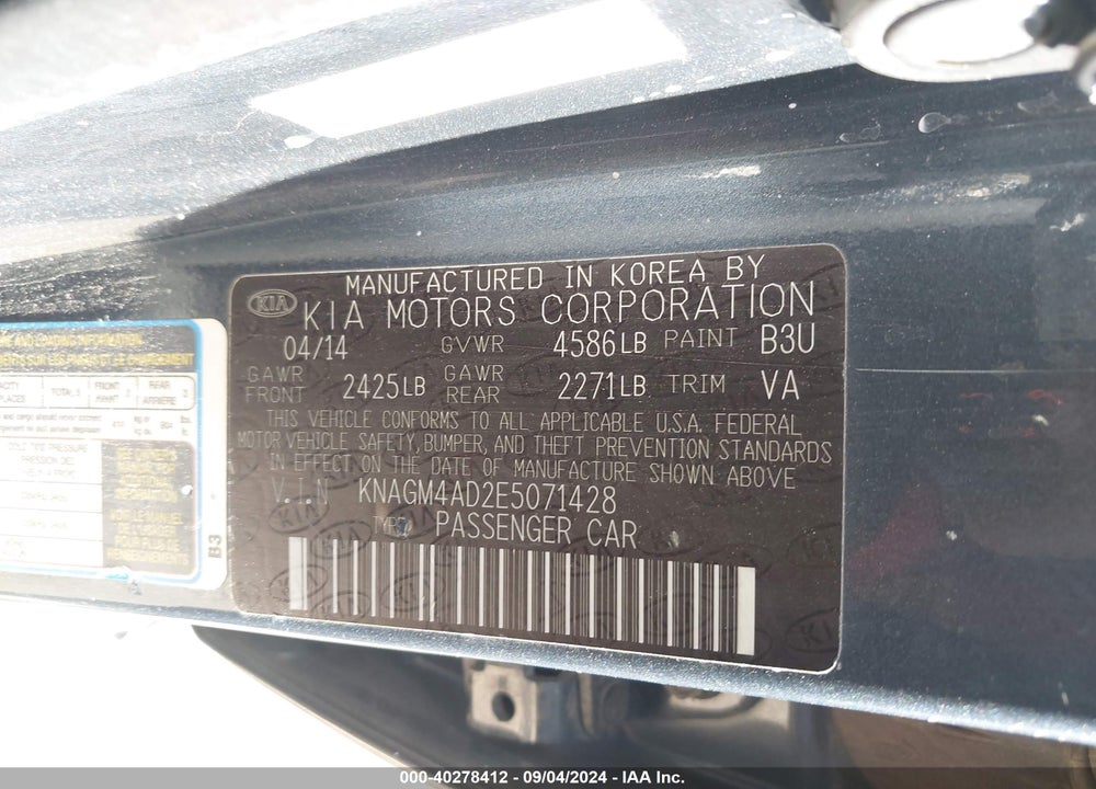 2014 KIA OPTIMA HYBRID LX VIN: KNAGM4AD2E5071428