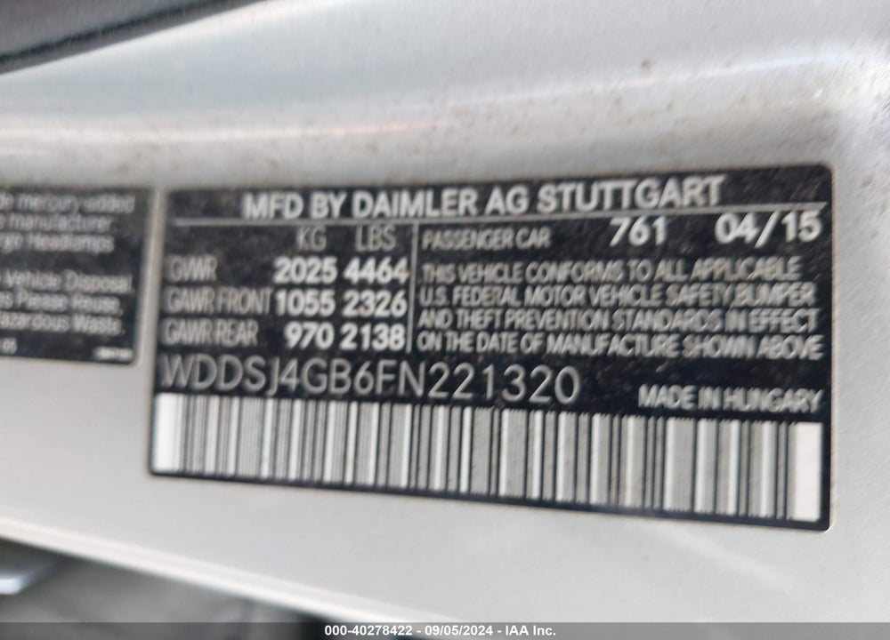 2015 MERCEDES-BENZ CLA 250 4MATIC VIN: WDDSJ4GB6FN221320