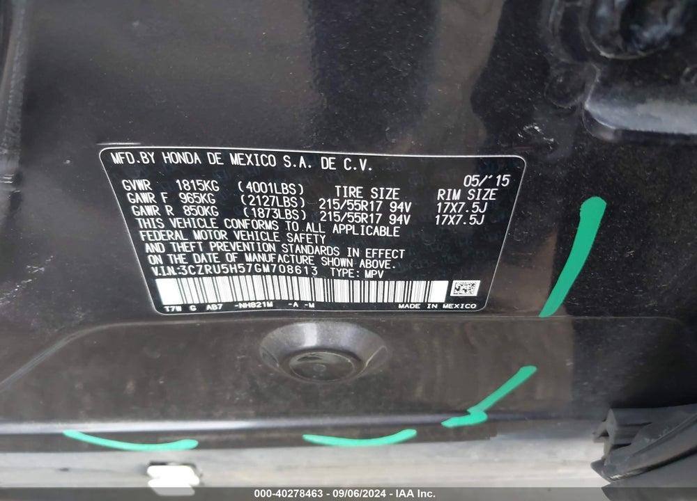 2016 HONDA HR-V EX VIN: 3CZRU5H57GM708613